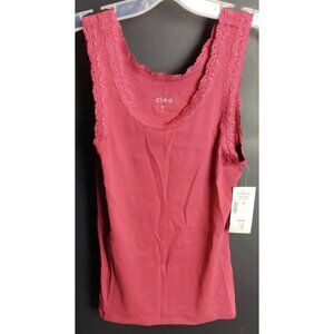 Cleo Lace Trim Tank Top Burgundy Sleeveless Stretch Women’s Small NWT Soft